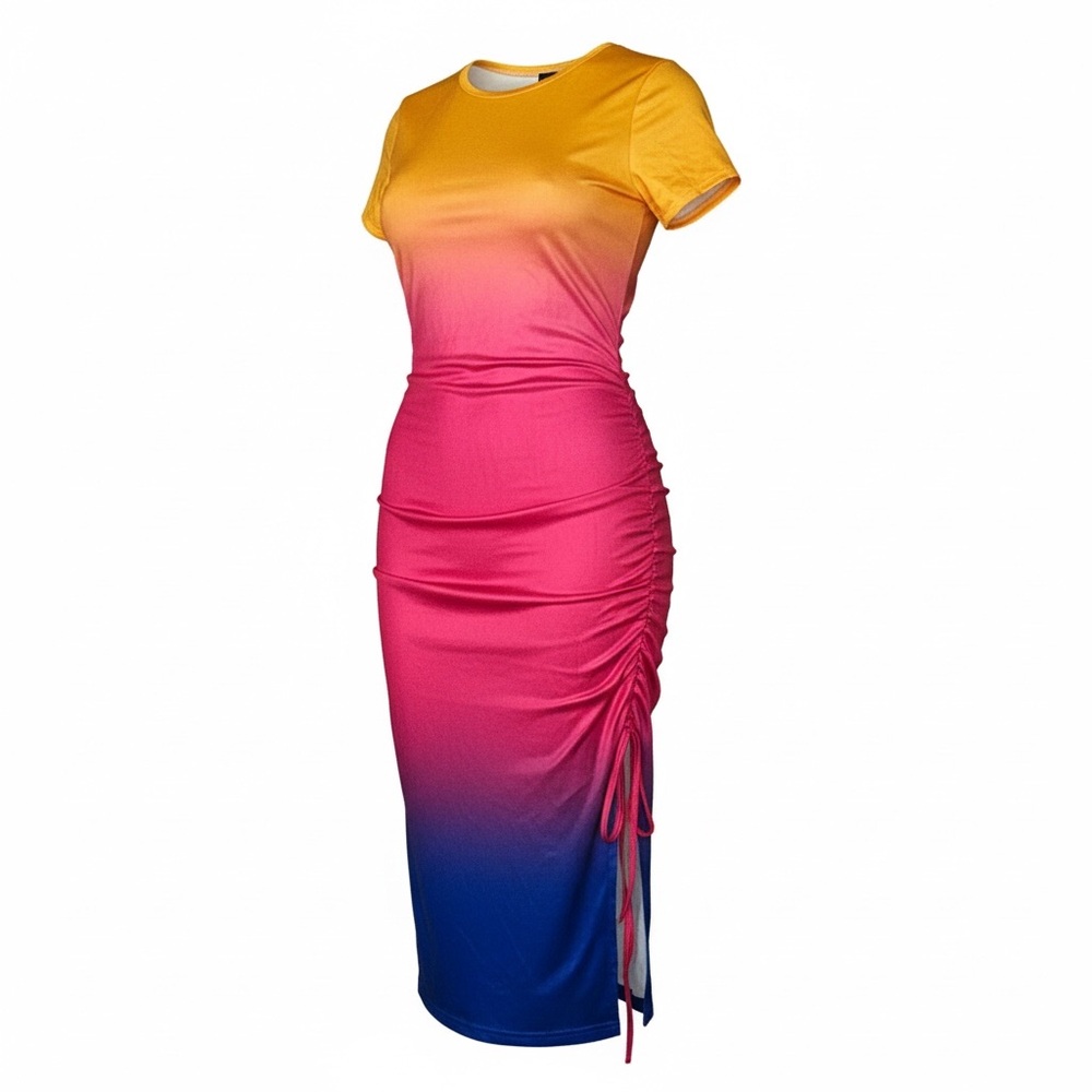 SHEIN Gradient Yellow and Blue Midi Dress
